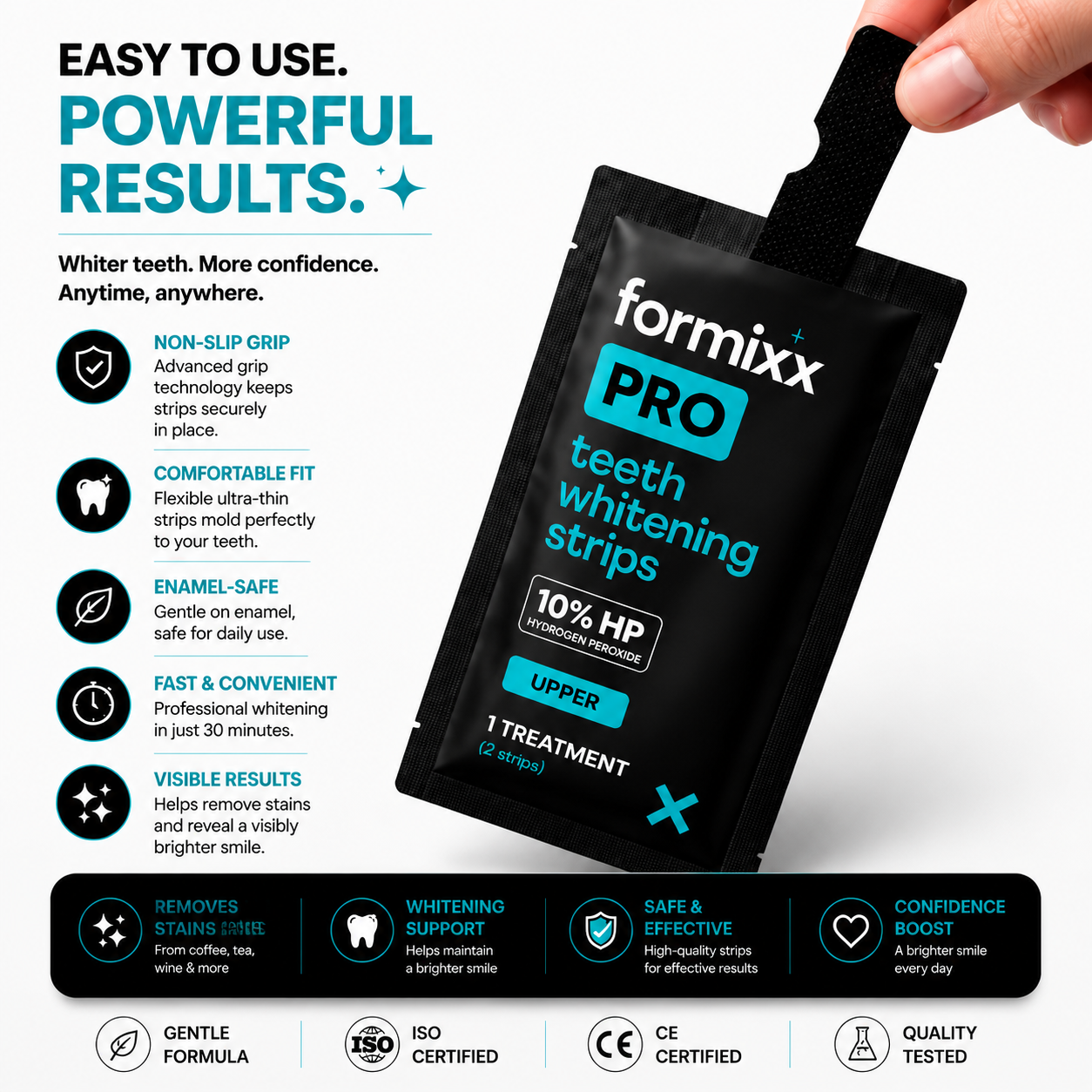✅Formixx Black Teeth Whitening Strips | Professional Whitening Results at Home(Ultra Strong Whitening)