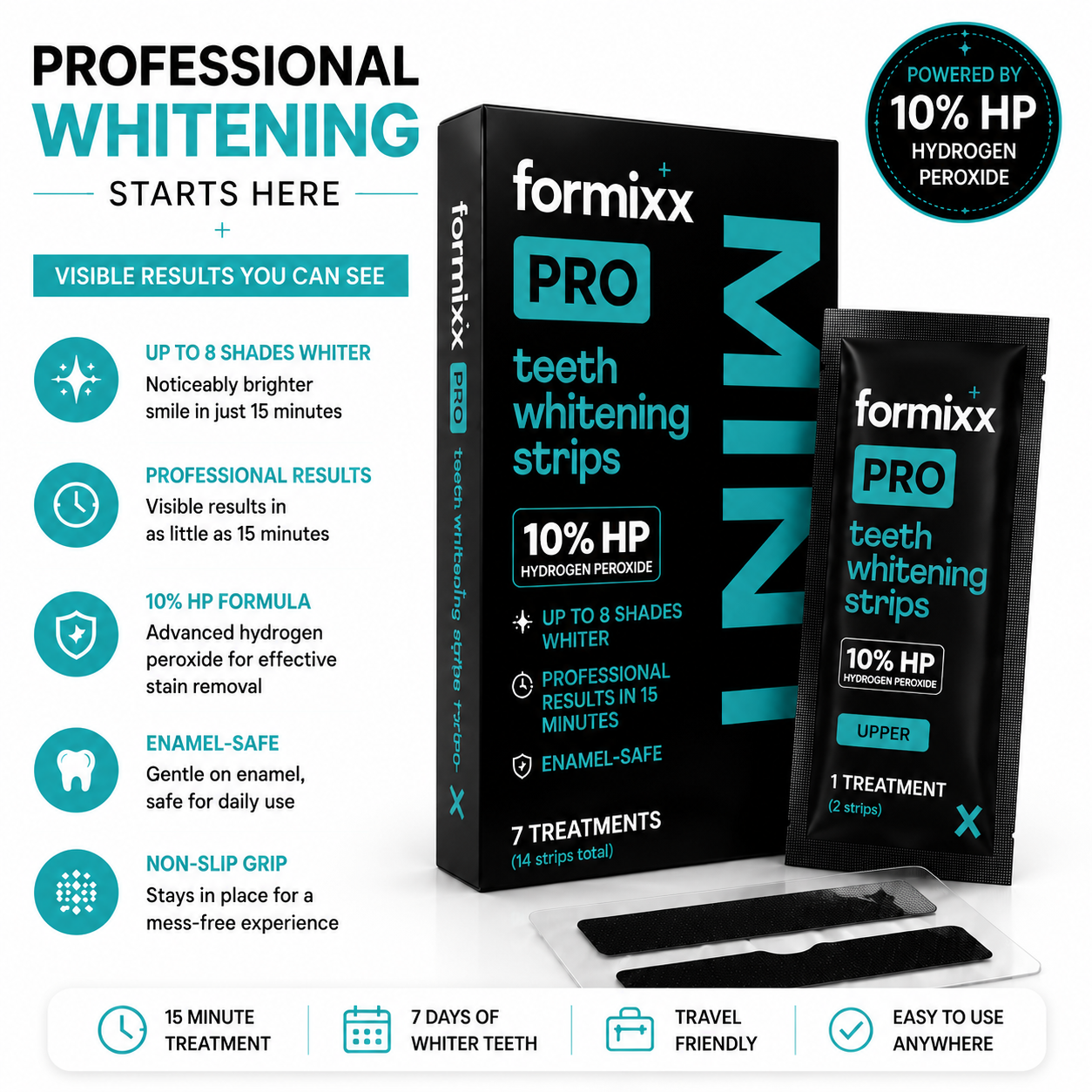 ✅Formixx Black Teeth Whitening Strips | Professional Whitening Results at Home(Ultra Strong Whitening)