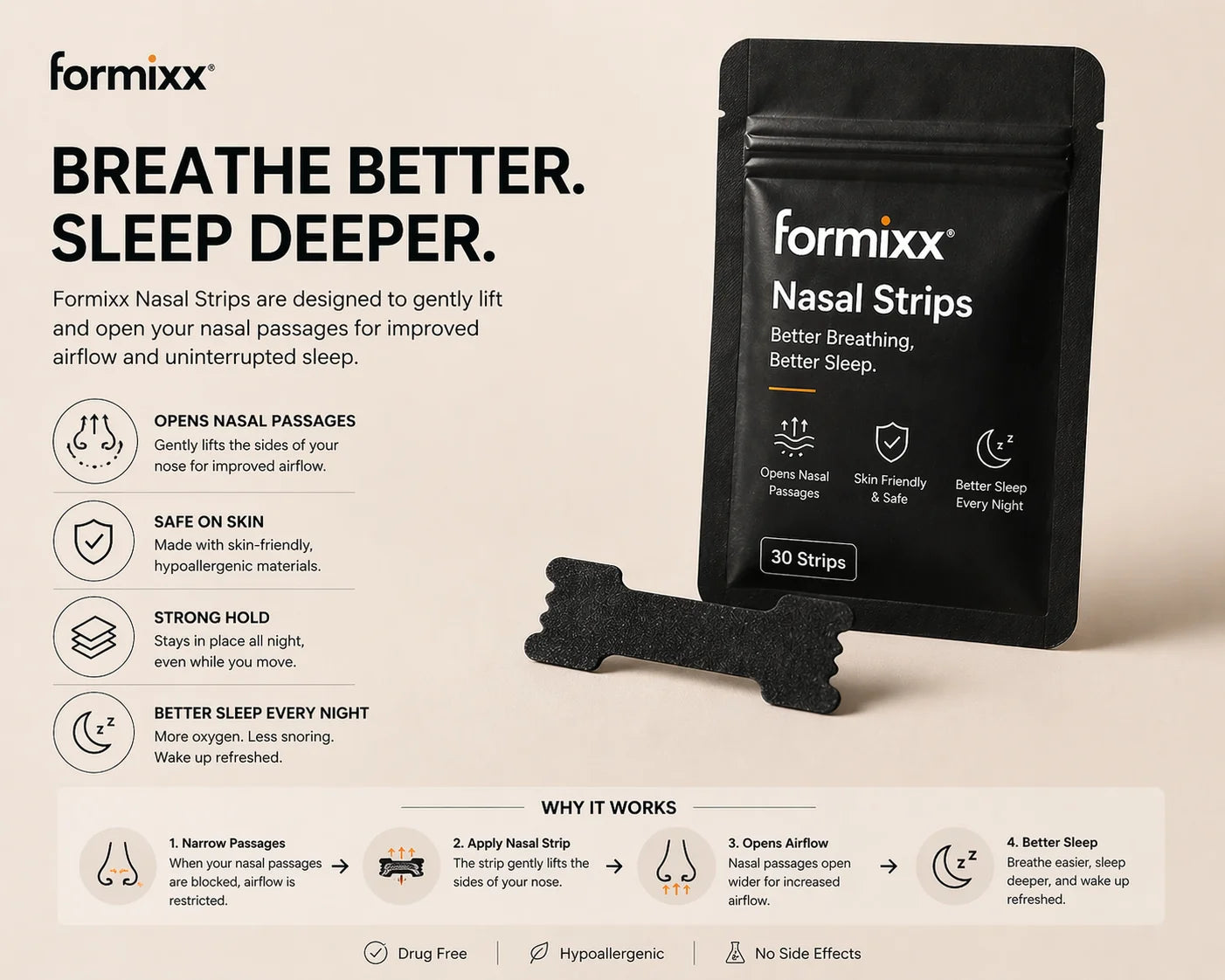 Formixx Nasal Strips – Breathe Better, Sleep Deeper (15 Strips)